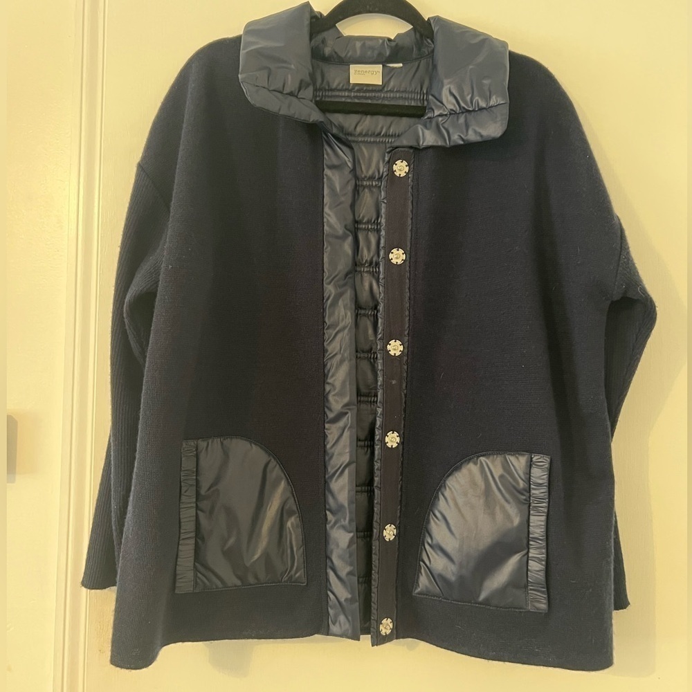 Chicos Wool blend Jacket navy Blue Buttons Up SZ 3 (XL) (SKU G113)
